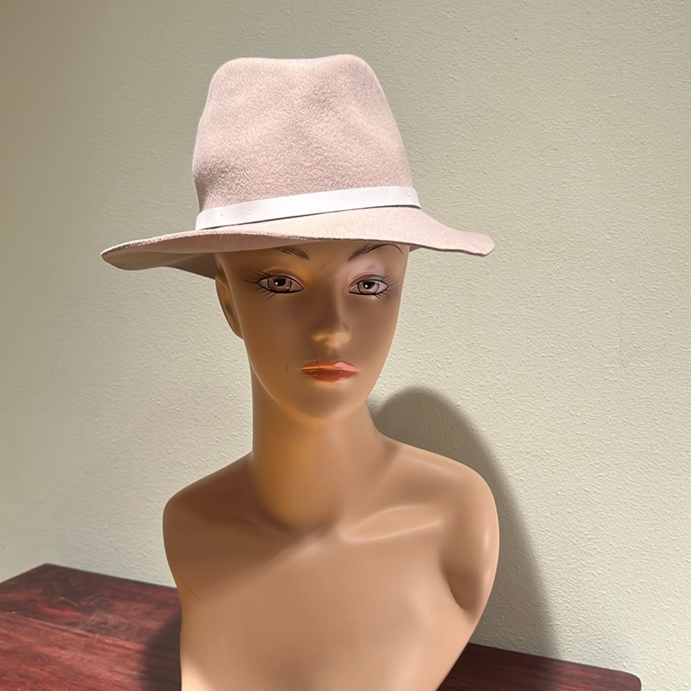 Rag & Bone Floppy Brim Wool Hat In Tan With Calfskin Leather Band Size M